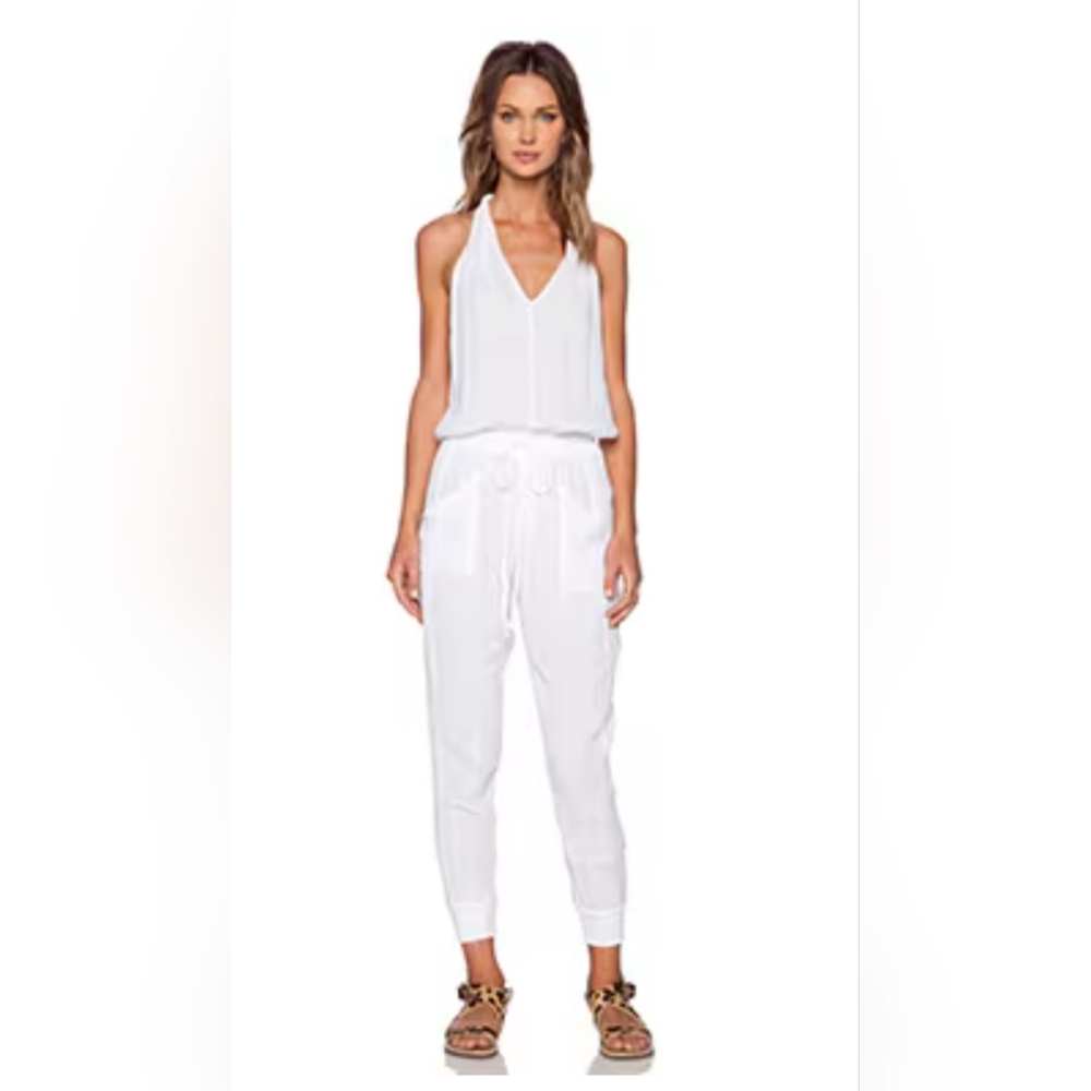 Michael Stars Twist Strap Jumpsuit Large Gauze Elastic Waist Drawstring White